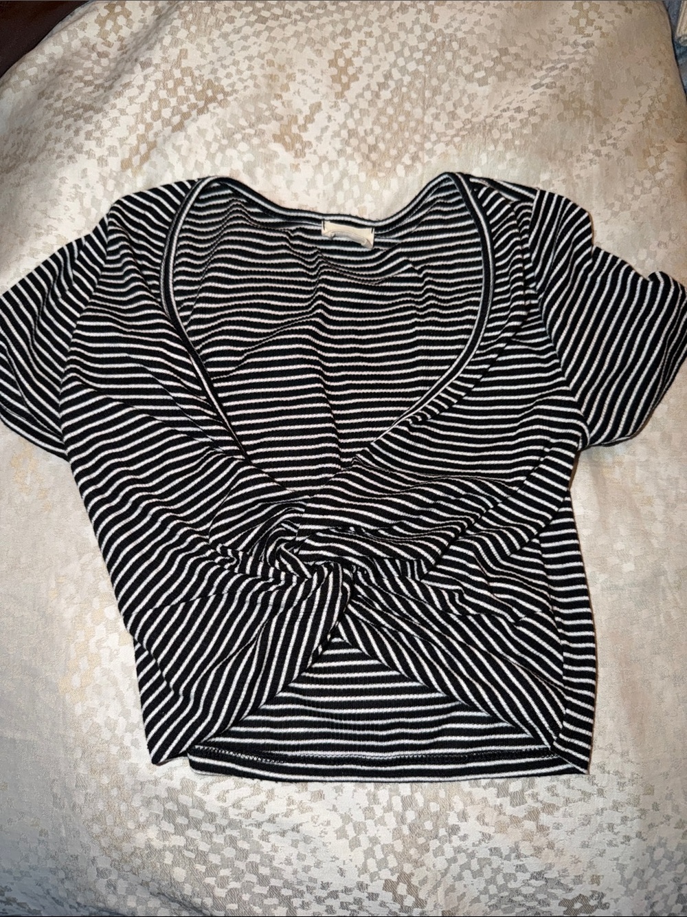 Caution To The Wind Black & White Striped Twist-Front Crop Top
